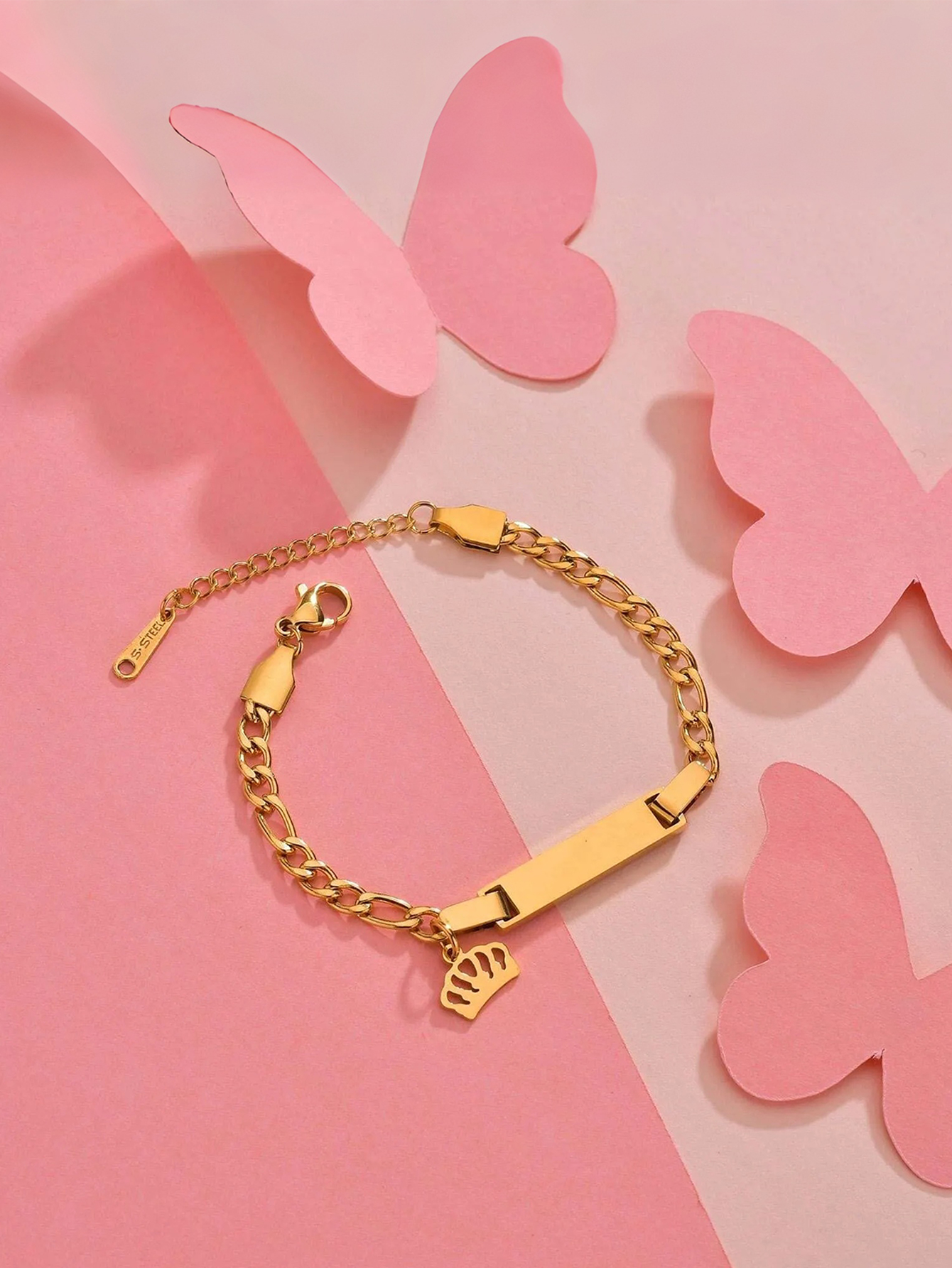 Personalized Baby Name Bracelets for Boys and Girls Custom Gold-Plated Stainless Steel Bar ID Bracelets